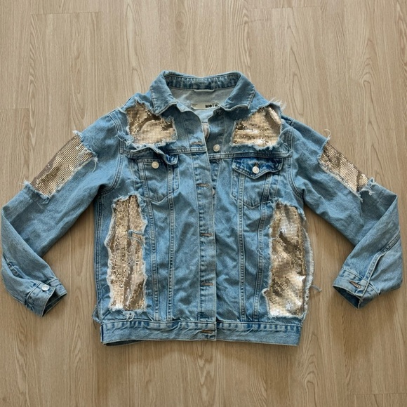 Top shop chainmail cut out patch jean jacket - Picture 1 of 4